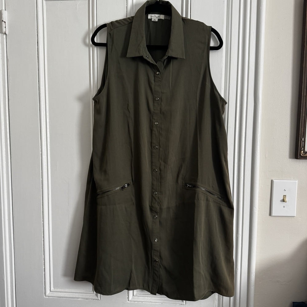 Simply Noelle Women's‎ Sleeveless Army Green Button Up Dress Size 2XL